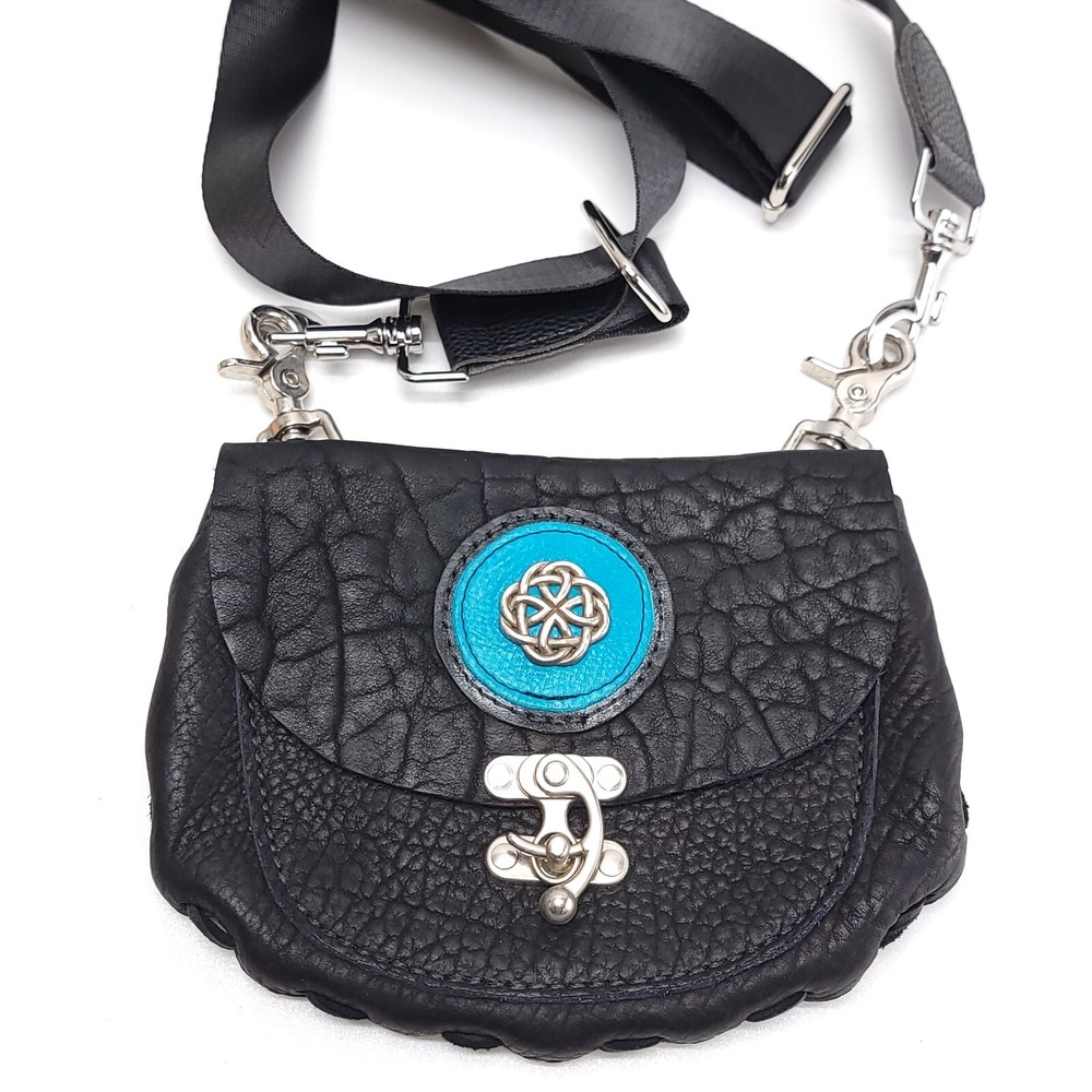 Handmade Celtic Purse Thick Black Leather‎ Medicine Bag Artisan Shoulder